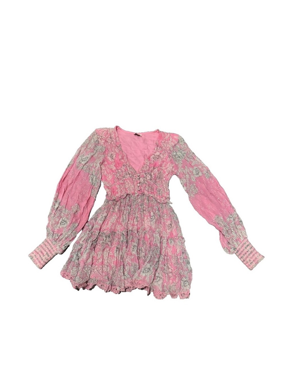 Pink Floral Tiered Long-Sleeve Mini Dress - Picture 2 of 8